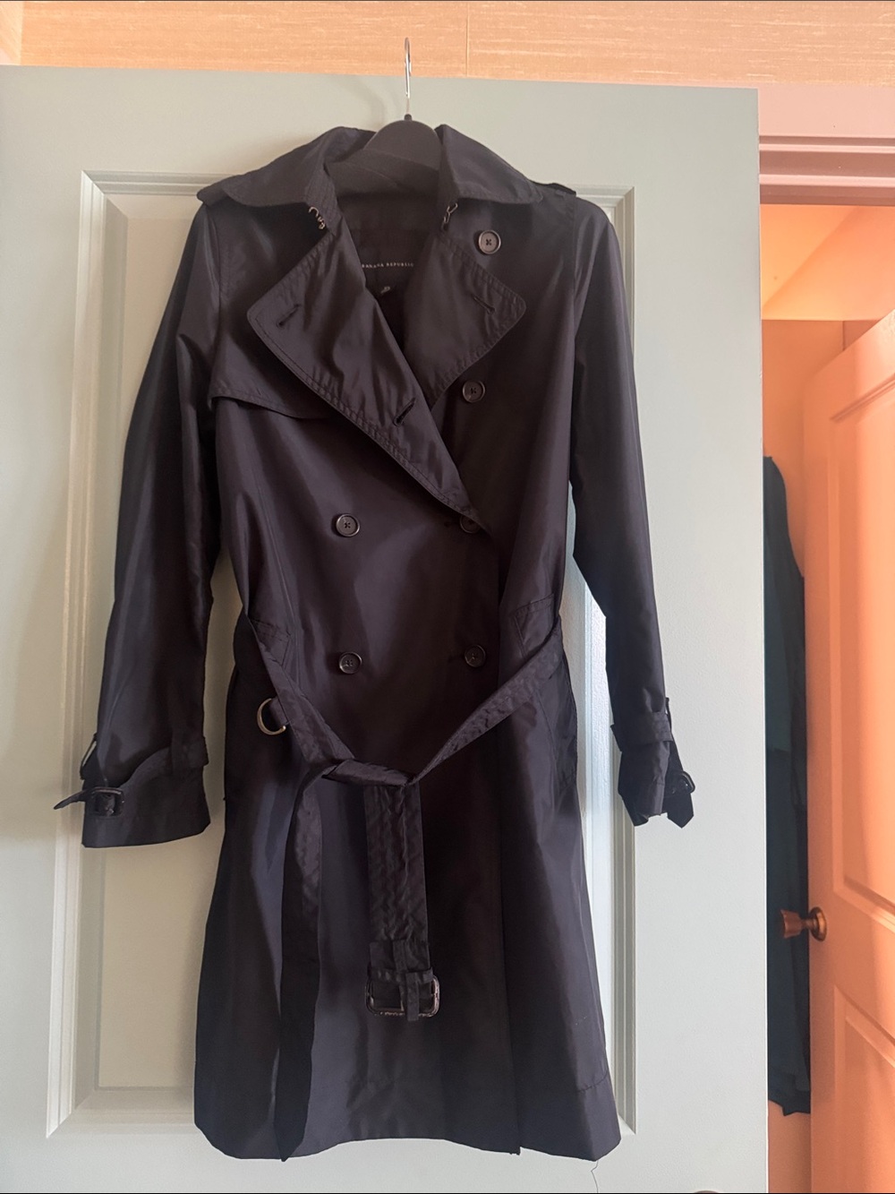 Banana Republic Black Double-Breasted Trench Coat with Belt